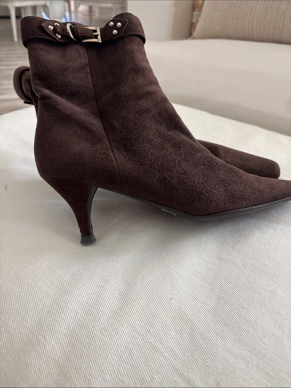 Prada Dark Brown Suede Ankle Booties with Buckle Detail - Picture 2 of 3